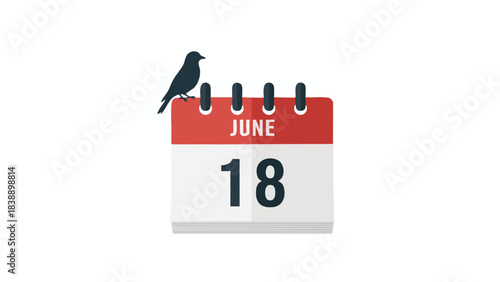 A crisp, minimalist illustration presents a dark bird silhouette resting on a calendar page, clearly marking June 18, symbolizing future planning