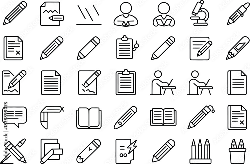 Obraz premium Pencil, Document, and Study Icon Set