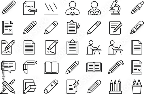 Pencil, Document, and Study Icon Set