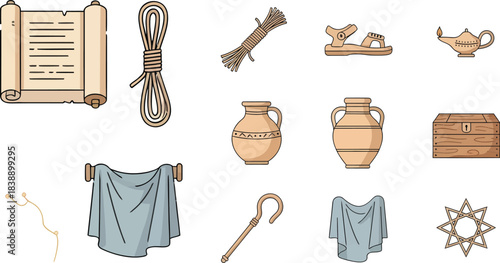 Epiphany icons featuring scrolls, ancient jars, tools, symbols, star shapes, and traditional Christian elements.