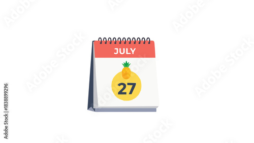 Vibrant July 27th calendar page featuring a delightful tropical pineapple illustration perfect for summer planning and event