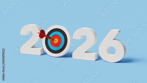 Action plan. New Year Goals. 2026 with Target Icon. Business and Financial Plan, Goal, Target, Resolution, Strategy, Action, Plan, Mission, Motivation. 3D Illustration