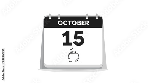 October fifteenth calendar icon displaying a mystical bubbling cauldron, signifying the approaching spooky season and autumnal festive dates with a