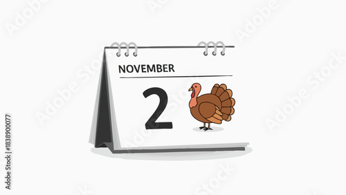 November Second with Cartoon Turkey for Autumn and Holiday Themes Celebrating Seasonal Traditions