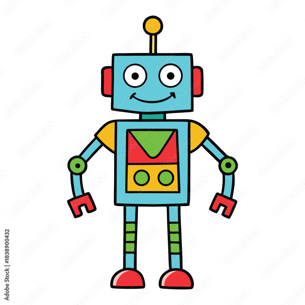 Naklejka premium Cute retro tin toy robot cartoon character with a blank sign isolated on white