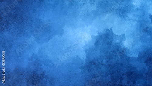 Deep abstract blue textured background with cloudy watercolor patterns, soft light diffusion, layered paint effects, and rich navy-to-cyan gradients creating a calm, atmospheric artistic design
