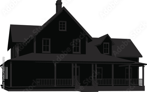 Residential house silhouette with porch showing classic home architecture real estate property isolated on white background design concept