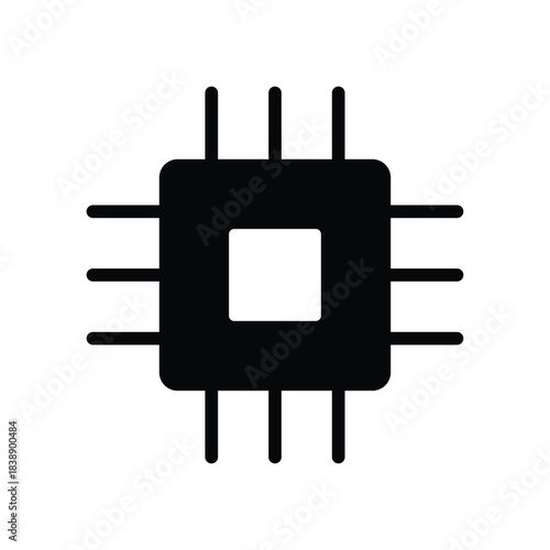 Black Microchip Graphic with Lines for Technology and Innovation Themes