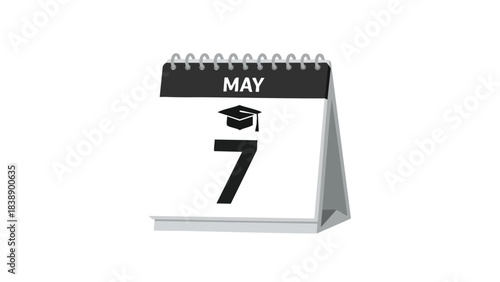 Desk calendar indicating May seventh with a graduation cap icon representing an important educational milestone date a perfect visual for