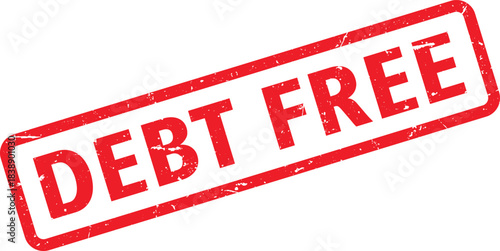 Red Ink Debt Free Rubber Stamp Impression on White Background, Finance Concept Imagery