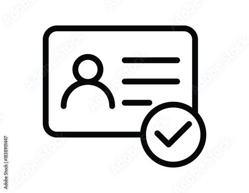 Simple Outline of an Identification Card with Check Mark Symbol