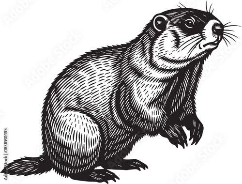 Vintage engraving illustration of a groundhog standing upright