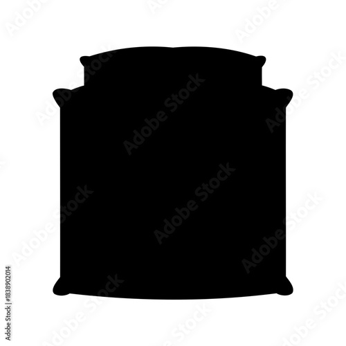 Stylized silhouette of a bed with pillows and a headboard