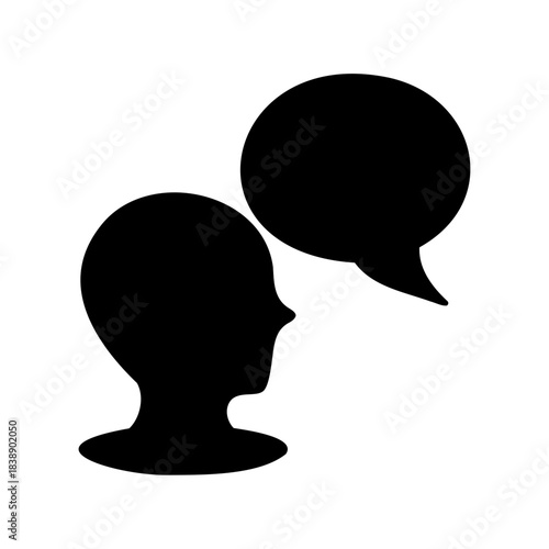 Silhouette of head with speech bubble icon for communication