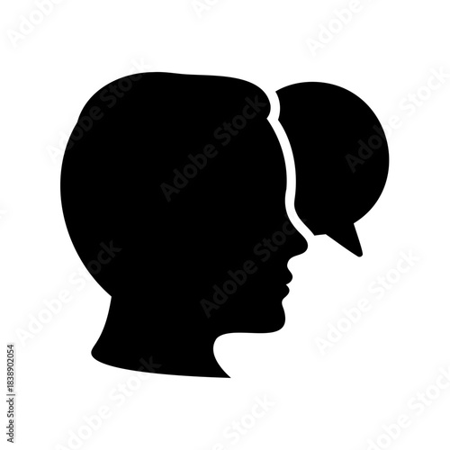 Human head silhouette with speech bubble icon for dialogue