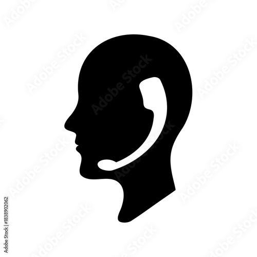 Customer service head silhouette with white headset icon design