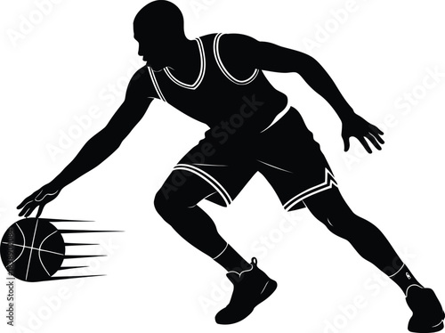 Basketball Player Dribbling Silhouette Action Sports Illustration
