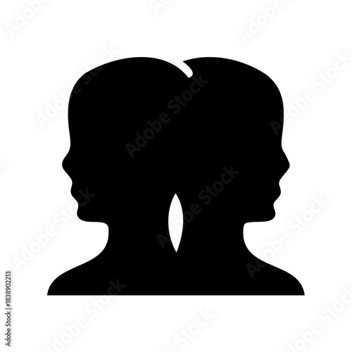 Two human head silhouettes back-to-back, icon of duality
