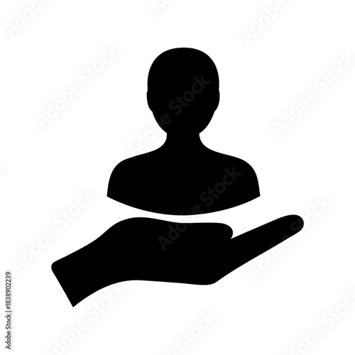 Customer support icon with hand holding user profile symbol