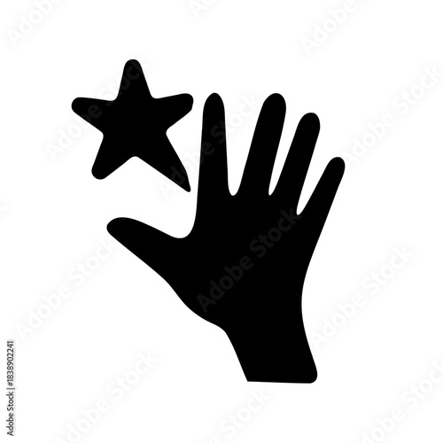 Hand silhouette reaching for a star: goal, dream, success icon
