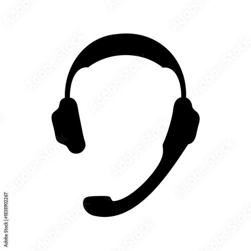 Black silhouette of a headset with a microphone icon symbol