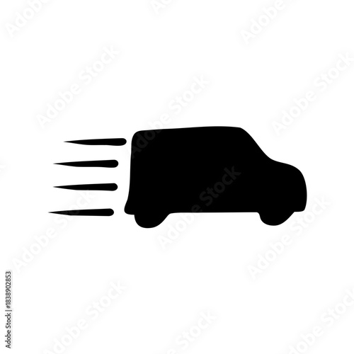 Fast delivery van icon moving quickly, shipping service symbol