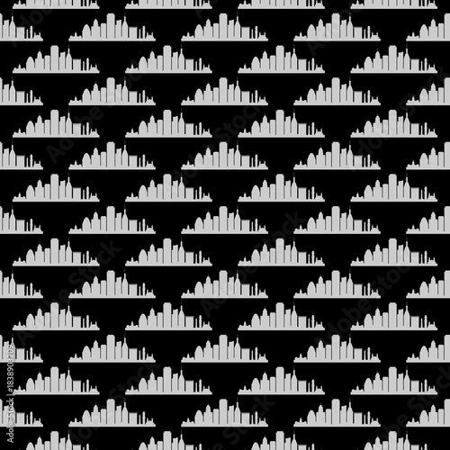 City seamless pattern isolated on black background