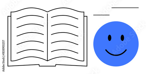 Learning and positivity concept. Open book paired with cheerful happy face education, knowledge sharing, and positive vibes. Perfect for e-learning, communication, and motivational content. Usage