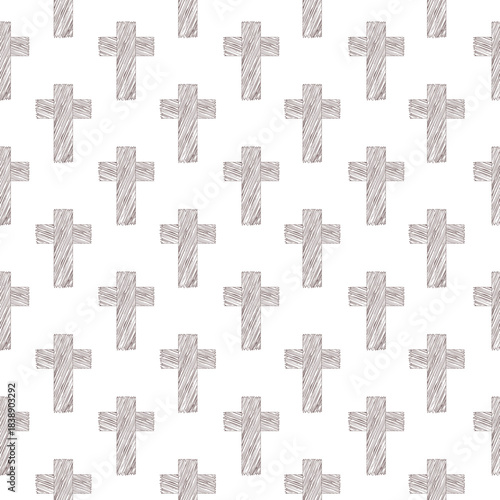 Wooden christian cemetery cross seamless pattern isolated on white background