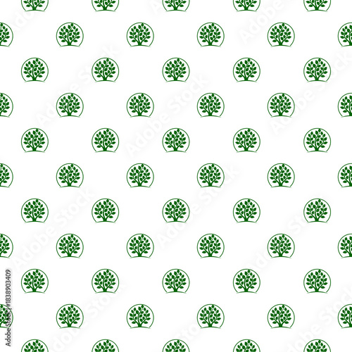 Tree logo green seamless pattern isolated on white background