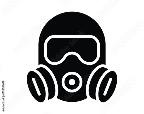 Black Silhouette of Safety Gas Mask with Filters and Protective Goggles