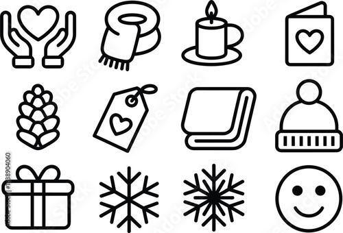 Winter holiday and festive celebration icons hands heart