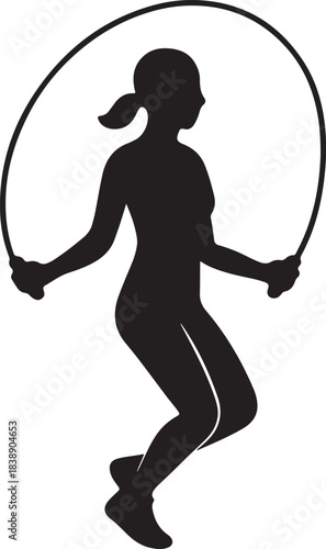 Female silhouette jumping rope. fitness and workout icon graphic