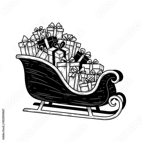 Sleigh filled with presents in flat design style for winter transportation  