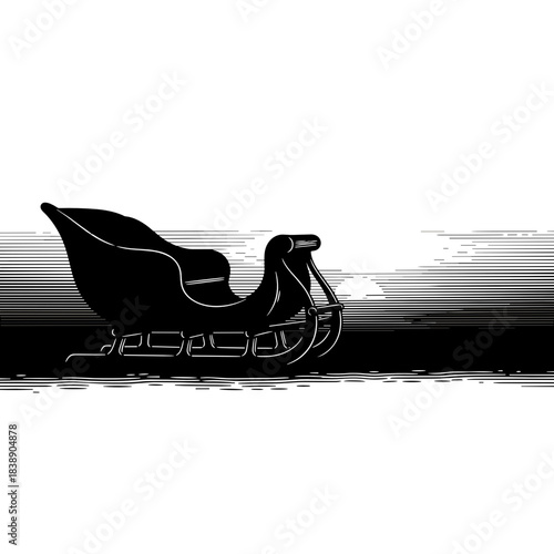 Sleigh silhouette against vibrant sunset winter sky  