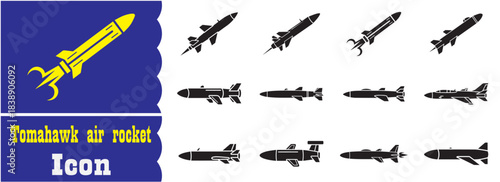 Set of Tomahawk air rocket icon, Tomahawk air rocket vector collection