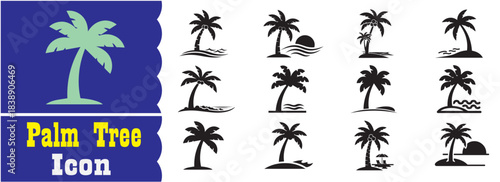 Set of Palm Tree Seaside Beach icon, Palm Tree Seaside Beach vector collection