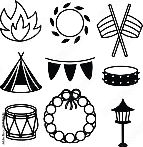 camping icons set isolated on white
