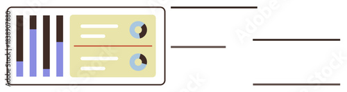 Bar graphs and pie charts represent analytics data on a simplified dashboard layout. Ideal for analytics, performance evaluation, data reporting, infographic design, business strategy, comparison