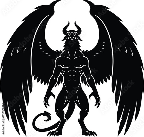 Mythic Demon Silhouette with Wings – Dark Fantasy Creature Illustration
