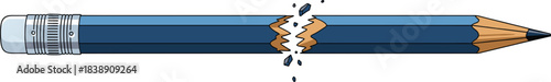 Broken blue pencil illustration showing snapped wood and scattered debris in a detailed vector style for educational or creative concepts.