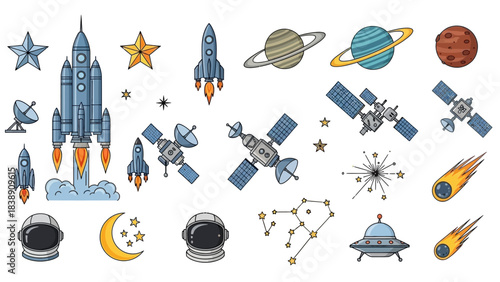 Space Adventure Rocket, Planets, Satellites & Cosmos