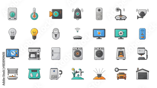 Smart Home Automation System Icons Technology, Convenience, and Security