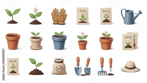 Spring Gardening Collection Tools, Seeds, and Sprouts for a Blooming Season