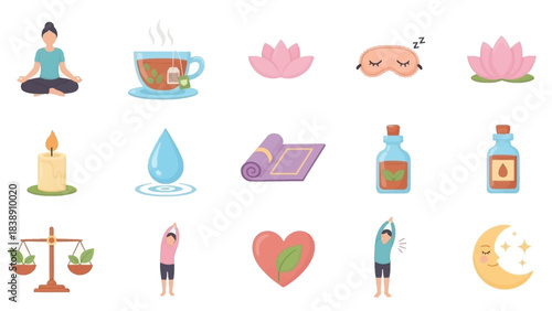 Wellness Icons Yoga, Meditation, and Self-Care for a Healthier Lifestyle