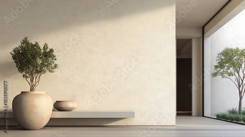 Cloud Dancer themed modern living room interior architecture. Colour of the Year 2026.