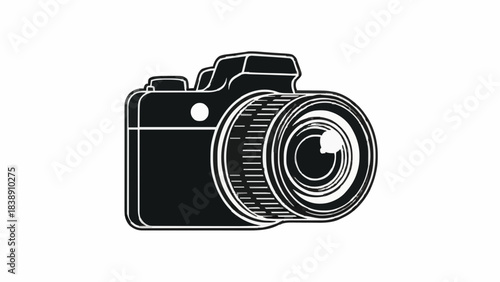 Stylized graphic illustration of a modern photographic device with a prominent lens, perfect for digital design and media projects requiring a professional touch