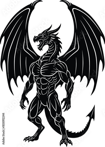 Epic Winged Dragon Warrior Silhouette – Mythical Creature Illustration