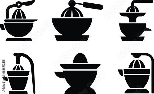 Set of Minimalist black citrus juicer press silhouette vector icon