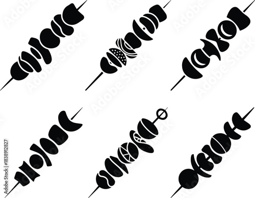 Set of Minimalist black shish kebab skewer food silhouette vector icon